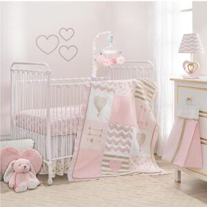 Lambs & Ivy Baby Love Pink/Gold Girl Heart 4 Piece Crib Bedding Set brand new